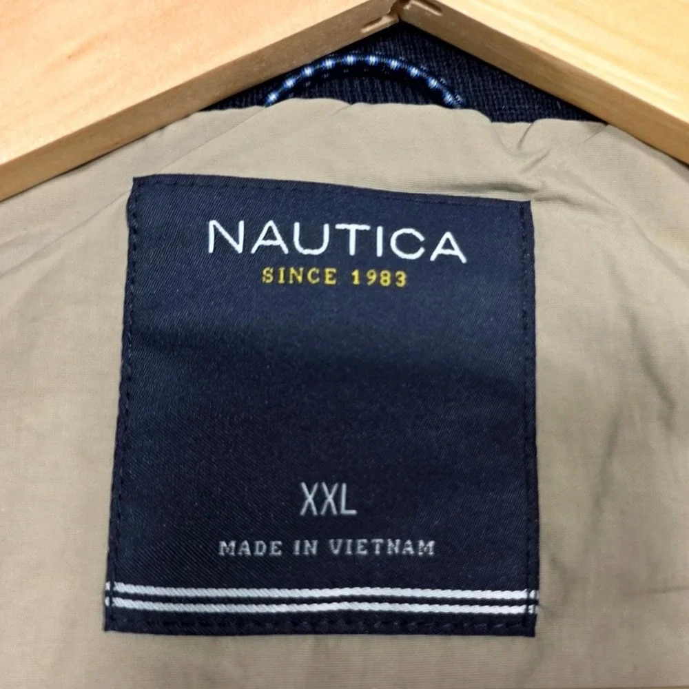 Nautica Windbreaker Jacket Mens XXL Khaki Tan Full Zip Mesh Lined Utility Coat